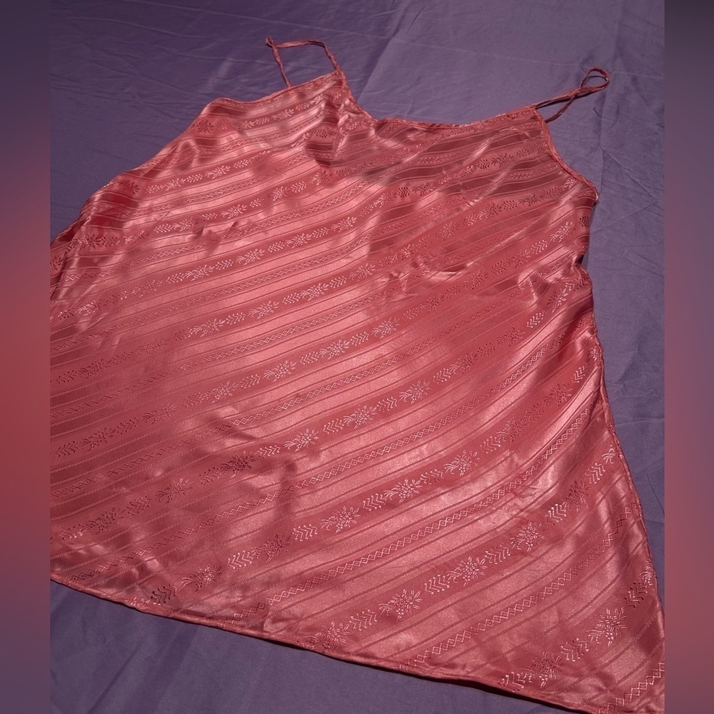 Vintage Anne Stuart Hot Pink Floral Striped Satin Slip Dress - Picture 2 of 5